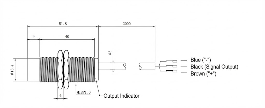 M18 Inductive Proximity Sensor - NPN NO/NC (Non-Flush) M18 Inductive Proximity Sensor - NPN NO/NC (Non-Flush)