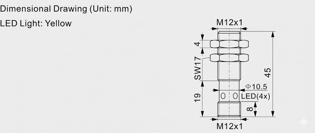M12/L=45mm Hall effect magnetic proximity sensor - NPN/PNP (all polarity)